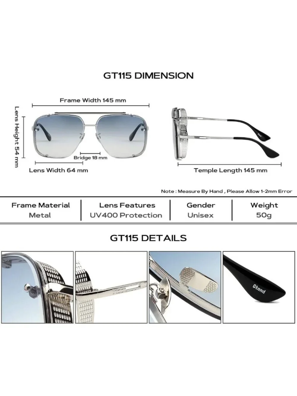 Oversized Square Aviator Gradient Sunglasses for Men | Vintage Metal Steampunk